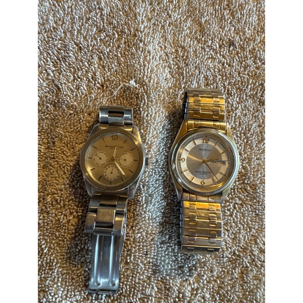 2 Men's Watches Kenneth Cole New York + Armitron Quartz Day Date Stainless
